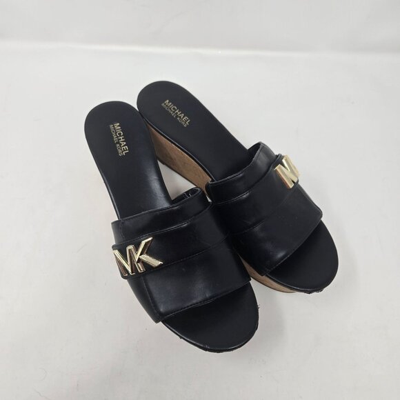 Michael Michael Kors Jilly black cork Platform slide wedge sandals womens size 9 - Picture 3 of 12